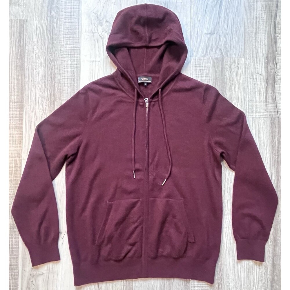 Quince Womens Large 100% Mongolian Cashmere Full Zip Burgandy Sweater Hoodie